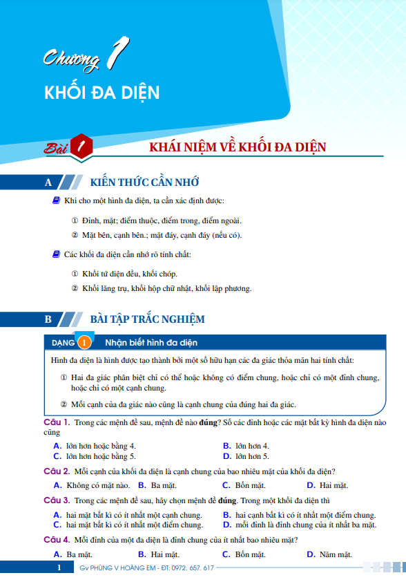Các dạng bài tập khối đa diện và thể tích khối đa diện - Phùng Hoàng Em